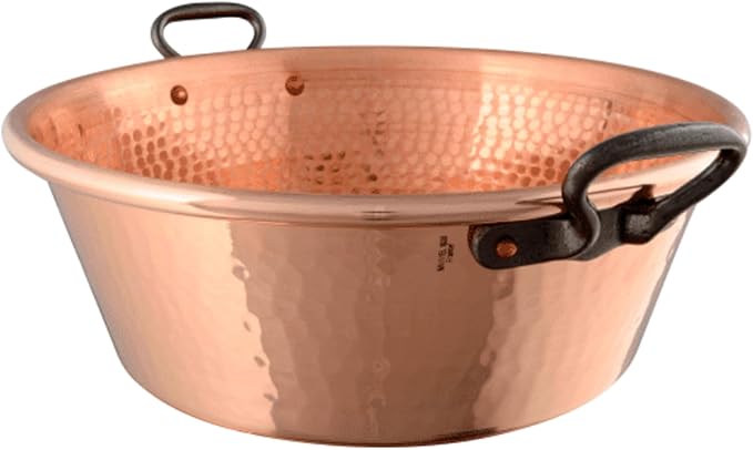 Mauviel M'Passion Hammered Copper Jam Pan With Cast Iron Handles, 14.5-qt, Made in France