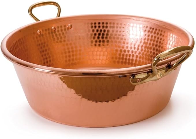Mauviel M'Passion 1.2mm Hammered Copper Jam Pan With Brass Handles, 9.4-qt, Made In France