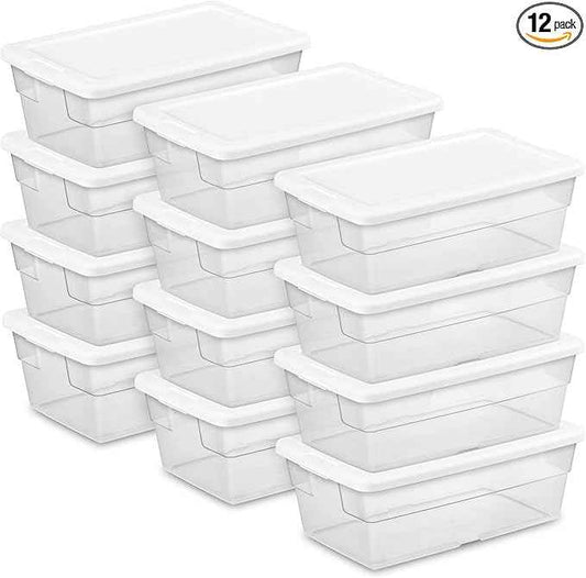 Sterilite 12-Pack 6 Quart Storage Box, Stackable Clear Plastic Bins with Snap-On Lids